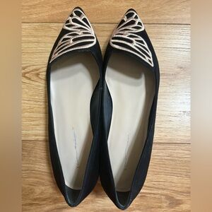 Sophia Webster Black Flats with Gold Butterfly Accent